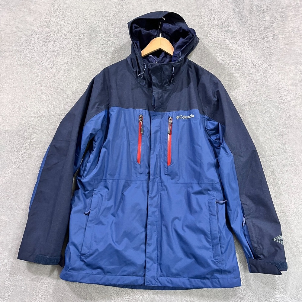 Columbia Omni Tech Jacket Men's Medium Interchange Hooded Blue Waterproof HyVent
